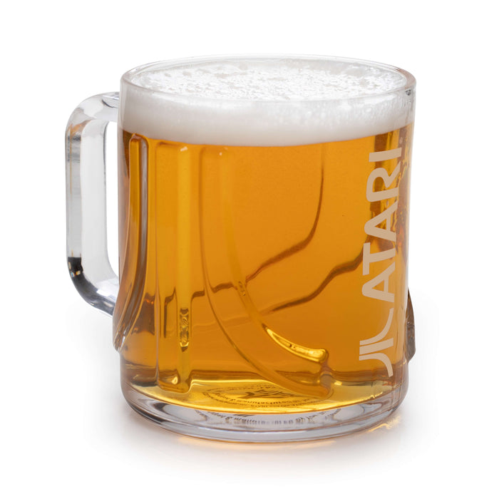 Official Atari 3D Beer Glass with a handle, designed to hold 1 pint of beer, featuring an embossed Atari logo.