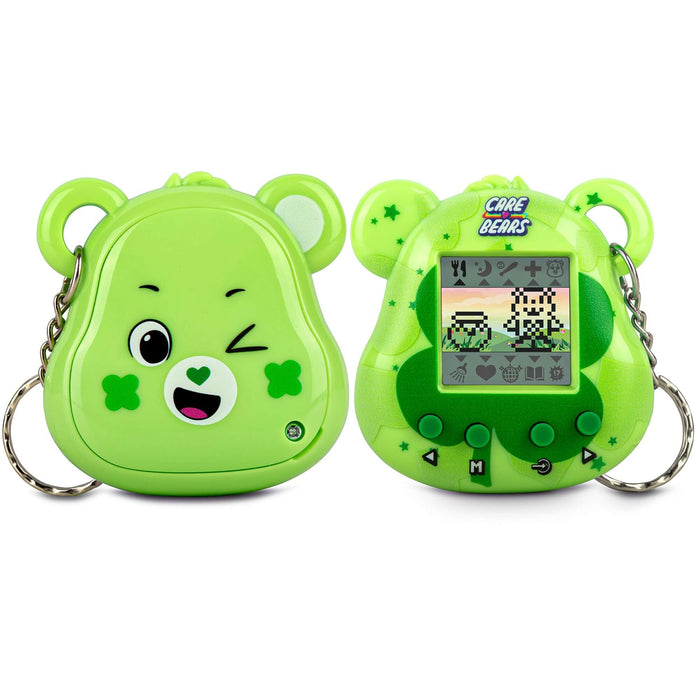 Care Bears Digital Pet featuring Good Luck Bear in bright green with mini-game display and keychain.