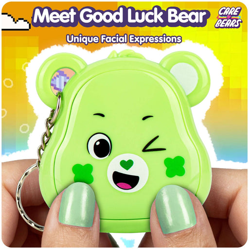 Meet Good Luck Bear, a green Care Bears Digital Pet with unique facial expressions and a fun keychain design.