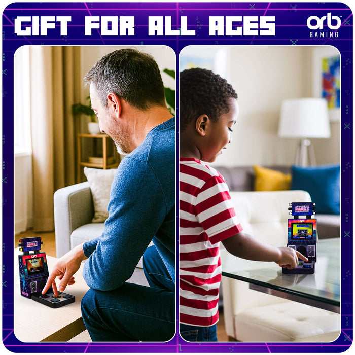 Adult and child enjoying the Mini Finger Dance Arcade Machine together, showcasing fun for all ages.
