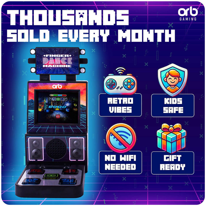 Orb Mini Finger Dance Arcade Machine with retro design and features like No WiFi needed and kid-friendly fun.