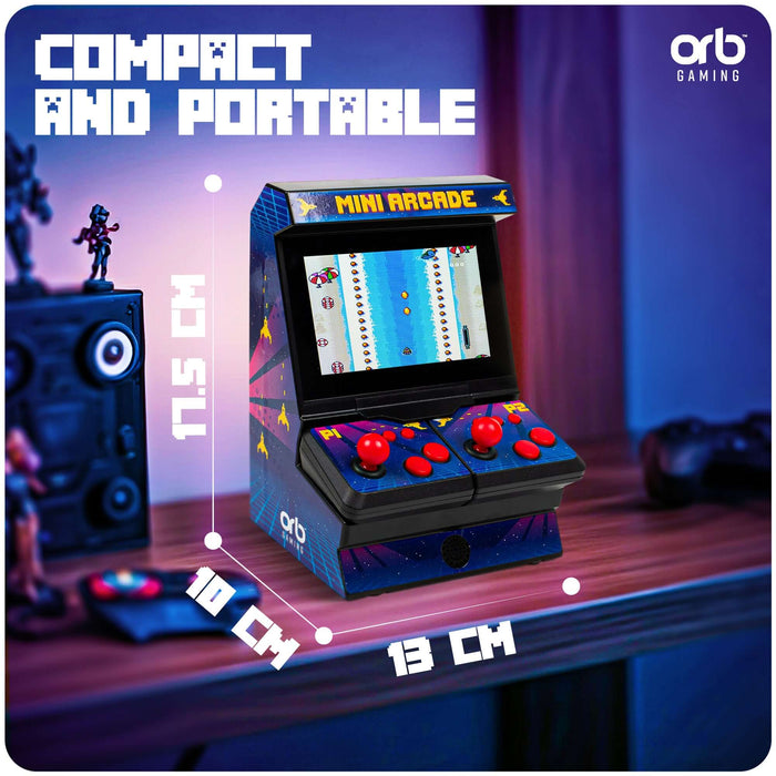 Orb Retro Mini Arcade Machine (2 Player) - Compact and portable design with dimensions for gaming fun.