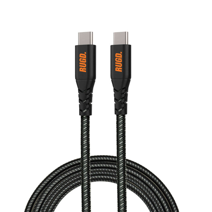 RUGD. Rhino Power USB-C to USB-C Charging Cable highlighting unmatched strength and durability. Ideal for fast charging devices.
