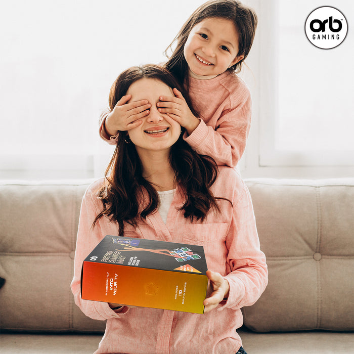 A mother and daughter joyfully revealing the Orb - Retro Arcade Dance Mat (2 Player) indoors.