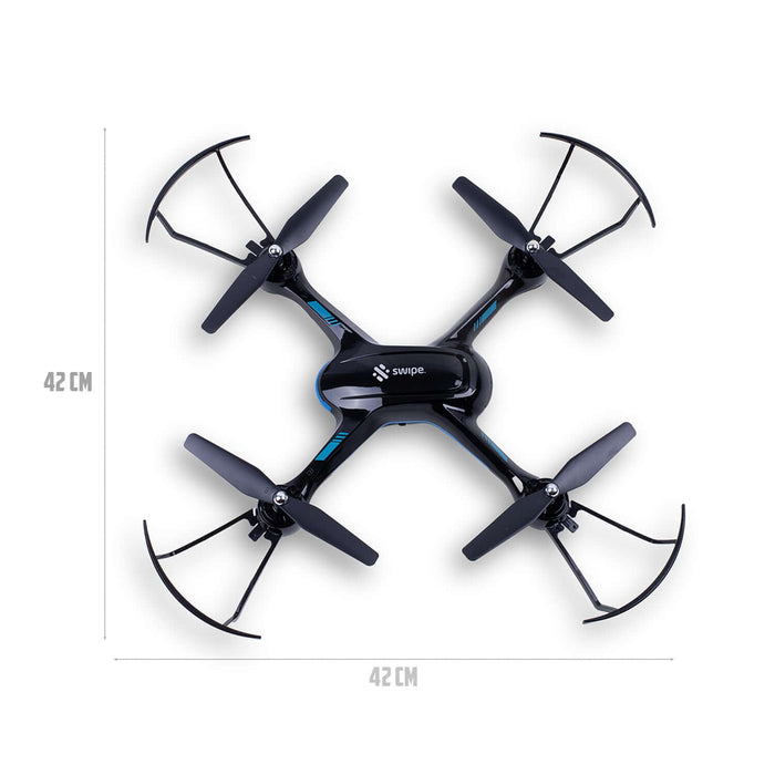Air Blade Drone from Swipe, with dimensions 42 cm, featuring sleek design and four propellers for enhanced flight.