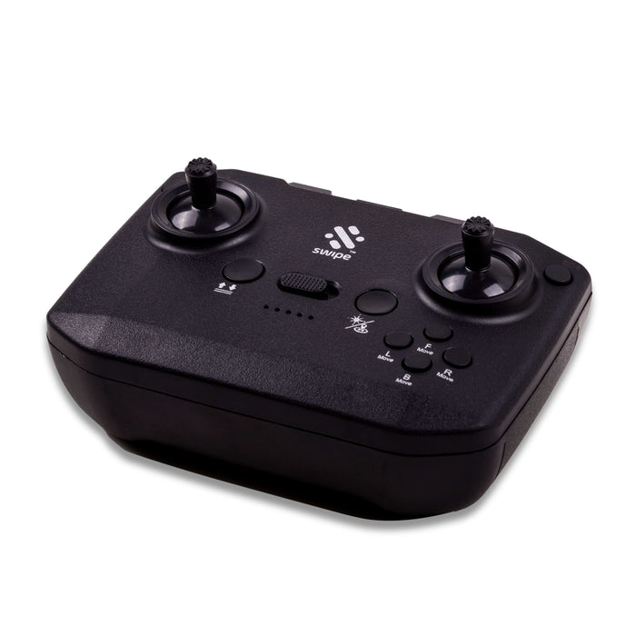 Black remote control for Swipe Air Chopper Drone with joystick and buttons for easy navigation.