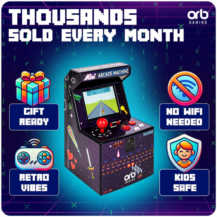 Mini Arcade Machine (240 Games) with retro design, gift-ready, no WiFi needed, safe for kids, order now!