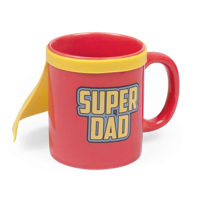 Super Dad Mug with superhero cape design, ideal for coffee or tea, perfect gift for any occasion.