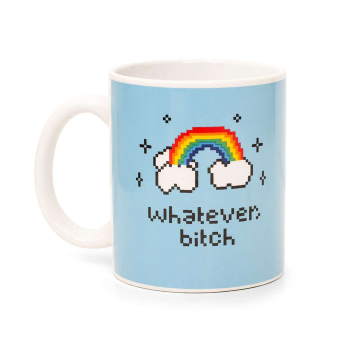 Whatever B*tch Mug featuring a rainbow and clouds, perfect for expressing a bold attitude and sassy humor.