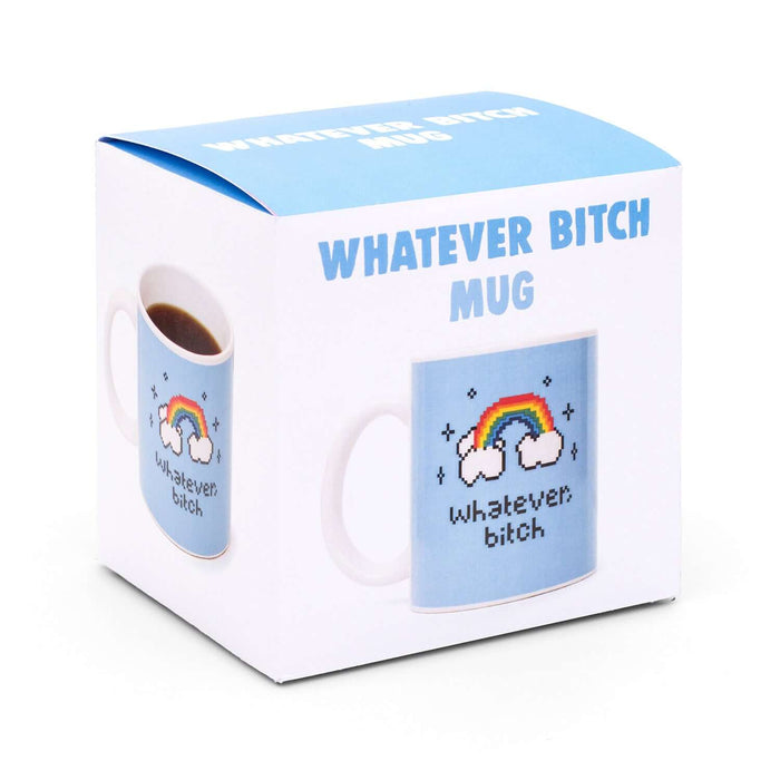 Whatever B*tch Mug in a colorful box featuring rainbow and cloud design, perfect for a sassy coffee lover.