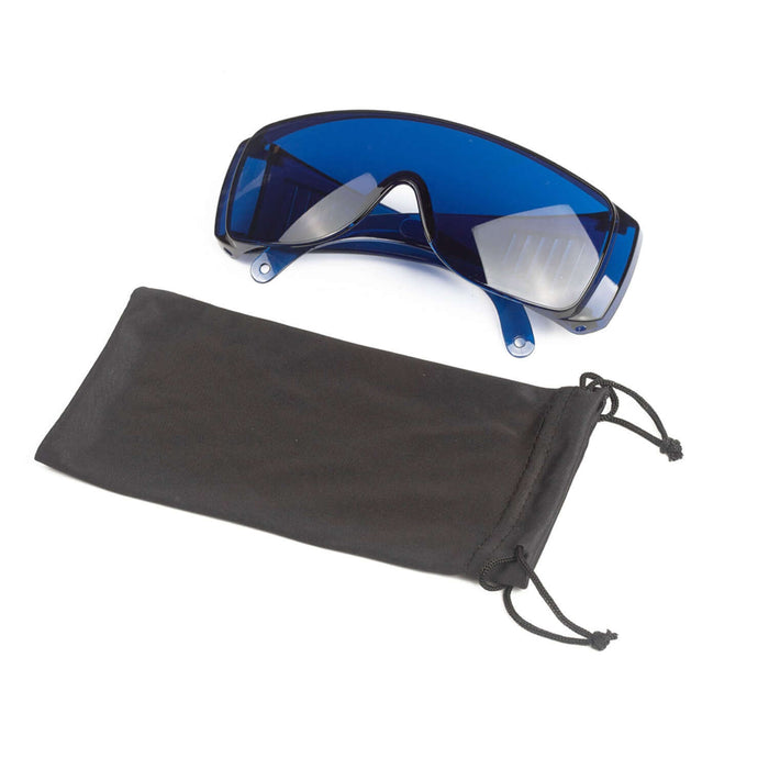 Golf Ball Finder Glasses (Classic Edition) with blue lenses and protective carrying pouch.