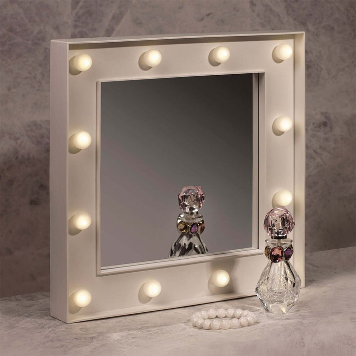 Hollywood Mirror with LED bulbs, showcasing glam design and reflection, perfect for makeup application.