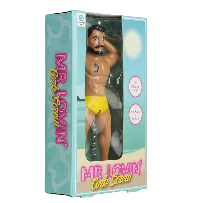 Colorful packaging of Mr. Lovin' Cork Screw featuring a fun and unique bottle opener design. Perfect gift for wine lovers.