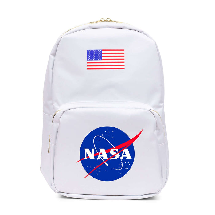 NASA backpack with American flag design and iconic NASA logo, perfect for space enthusiasts and stylish storage.