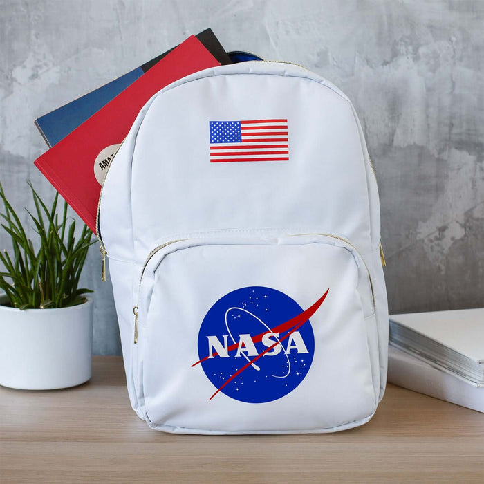 NASA Backpack with American flag design, featuring iconic NASA logo and organized storage compartments.