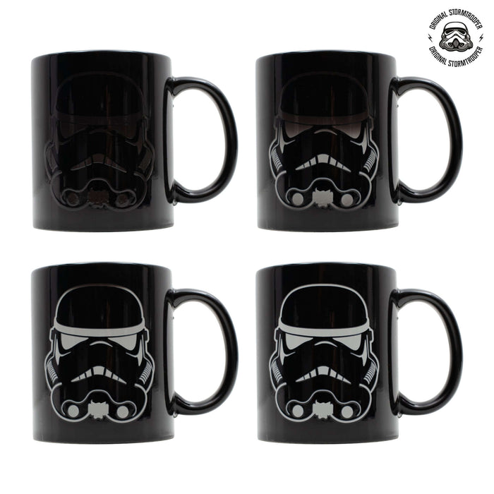 Original Stormtrooper Colour Changing Mug showcasing its design in four angles on a white background.