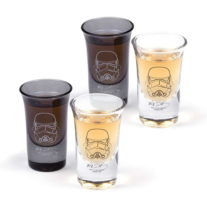 Original Stormtrooper Shot Glasses set of four, featuring detailed designs and ready for enjoying beverages.