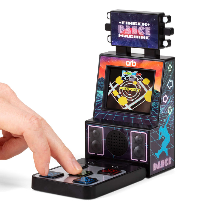 Mini finger dance arcade machine toy with retro design and LED screen from ThumbsUp, ideal for desktop gaming fun.