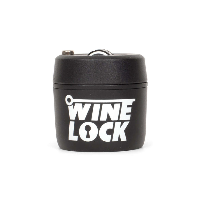 Black Wine Lock with keyhole design for securing wine bottles with a 4-digit pin code. Ideal for wine enthusiasts and gift-giving.