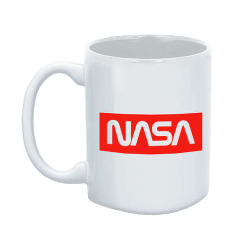 NASA Colour Changing Mug with red logo, perfect for space enthusiasts and hot beverages.