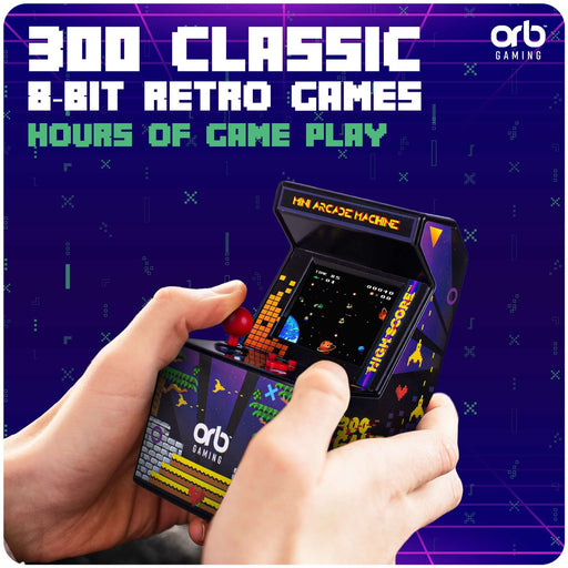 Retro Mini Arcade Machine with 300 classic 8-bit games for hours of fun and nostalgic gaming.