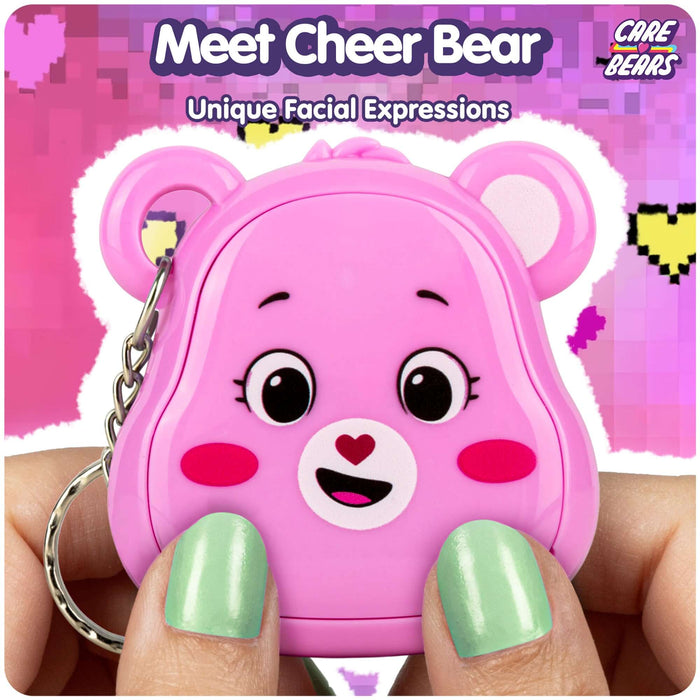 Cheer Bear digital pet with unique facial expressions, featuring a bright pink design and cheerful details.
