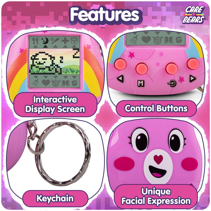 Cheer Bear Digital Pet features: interactive display screen, control buttons, keychain, and unique facial expression.
