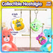 Collectible Care Bears digital pets displayed on a stand, featuring Funshine Bear and vibrant colors for nostalgic fun.