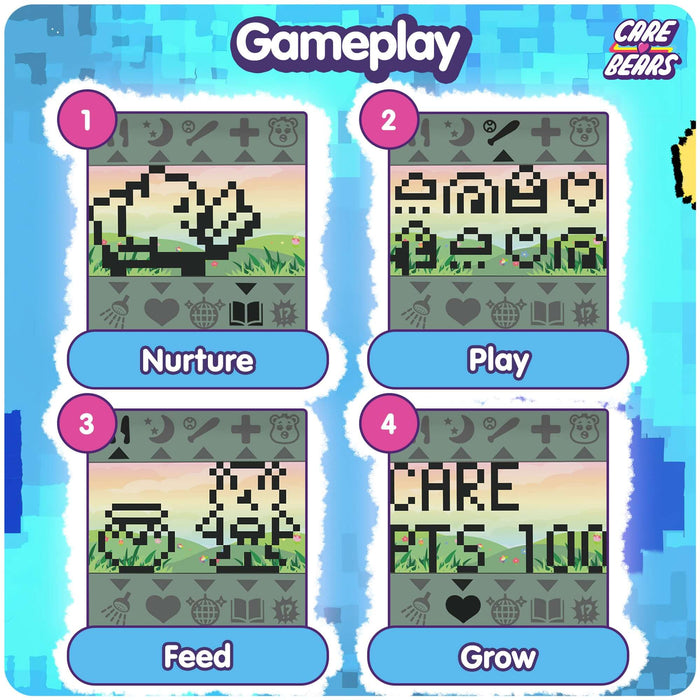 Gameplay of Grumpy Bear Digital Pet featuring Nurture, Play, Feed, and Grow activities.