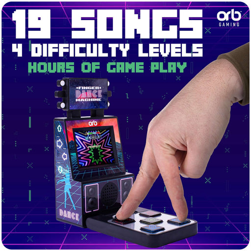 Mini Finger Dance Arcade Machine with 19 songs, 4 difficulty levels, and vibrant 8-bit display for fun gameplay.