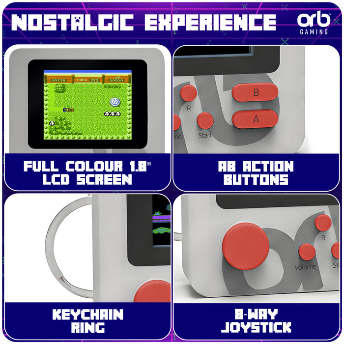 Orb - Block 1 Micro Retro Keyring Console (Grey, 168 Games)