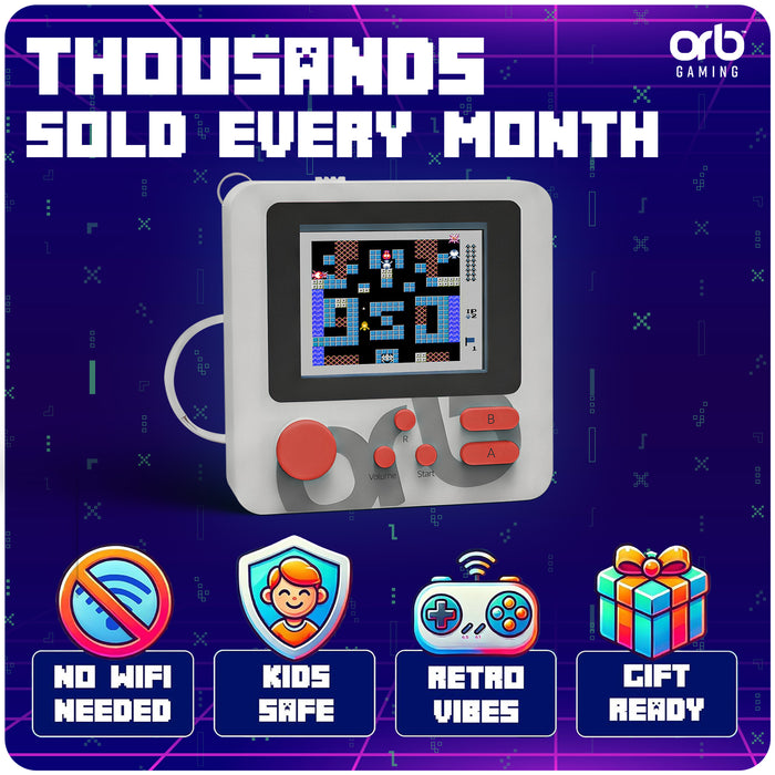 Orb - Block 1 Micro Retro Keyring Console (Grey, 168 Games)