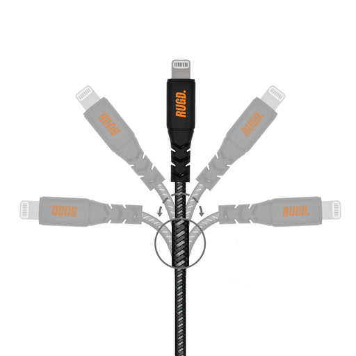 RUGD. Rhino Power Lightning MFi to USB-C Charging Cable - 3A, 60W PD