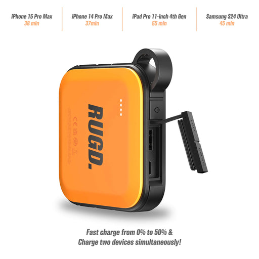 RUGD Power Brick I - Power Bank & Camping Light with fast charging for multiple devices, including iPhone 15 Pro Max, iPhone 14 Pro Max, iPad Pro, Samsung S24 Ultra