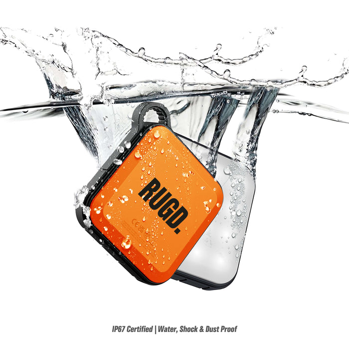 RUGD Power Brick I Power Bank with Camping Light submerged in water showing IP67 water, shock, and dust proof certification