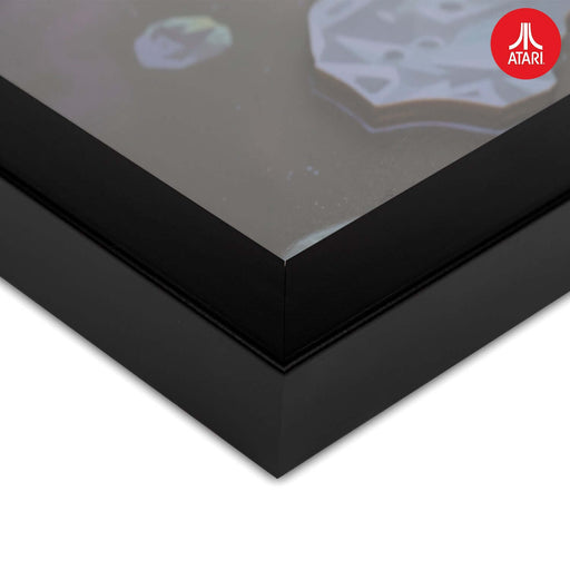 Close-up of Official Atari Asteroids 3D Wall Art, showcasing the black frame and graphic details.