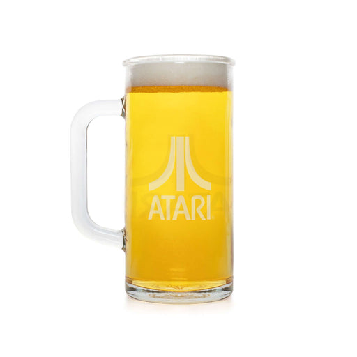 Official Atari Beer Glass - 1 Pint / 600ml featuring 3D Atari emblem, made from durable heat-resistant Soda-Lime Glass.