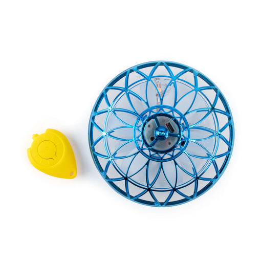 Blue UFO Drone with a yellow controller, designed for hand gesture navigation and easy flying fun.