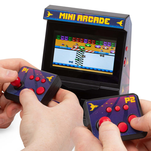 Retro Mini Arcade Machine (2 Player) with two players using removable controllers for gaming.