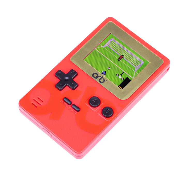 Orb - Retro Mini Handheld Games Console (150-in-1 Games) with 1.8" LCD screen displaying a soccer game