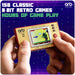 Person holding the Orb Retro Mini Handheld Games Console displaying a classic 8-bit game, features 150 retro games.