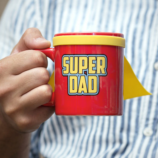 Holding Super Dad Mug 