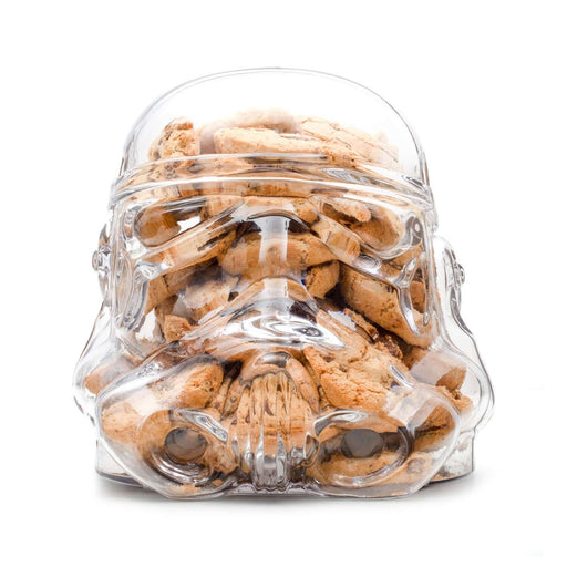 Original Stormtrooper Terrarium Cookie Jar filled with cookies, showcasing the iconic helmet design for freshness and Star Wars fandom.