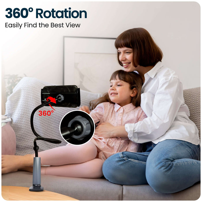 Lazy Arm II - Smartphone & Tablet Holder with 360-degree rotation, perfect for recording, viewing, and chatting while relaxing on the couch.