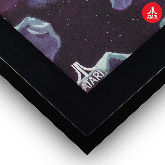 Close-up of Official Atari 3D Wall Art from the Asteroids Collection, showcasing vintage gaming design in a sleek black frame.