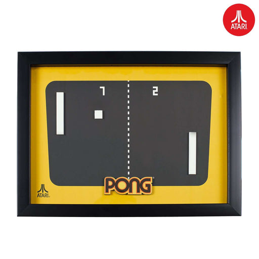 Official Atari 3D Wall Art - Pong Collection, vintage style frame showcasing classic video game nostalgia.