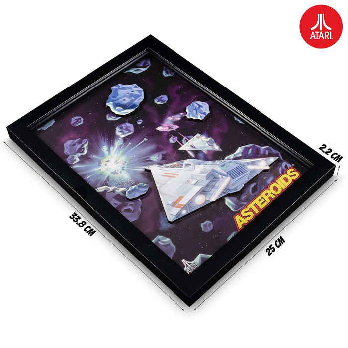 Official Atari Asteroids Collection 3D Wall Art showcasing vintage gaming design with dimensions 33.8 cm x 25 cm x 2.2 cm