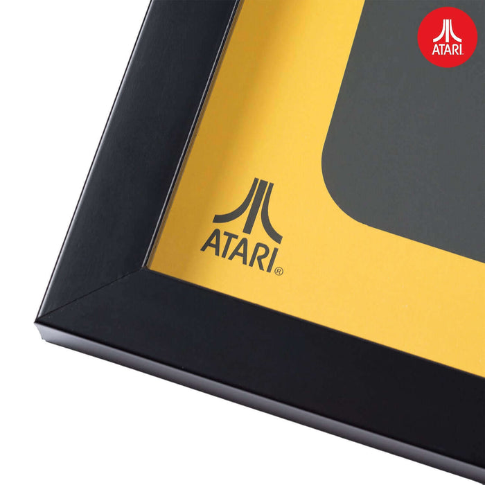 Close-up of Official Atari 3D Wall Art featuring iconic Atari logo in sleek black frame, part of the Pong Collection.