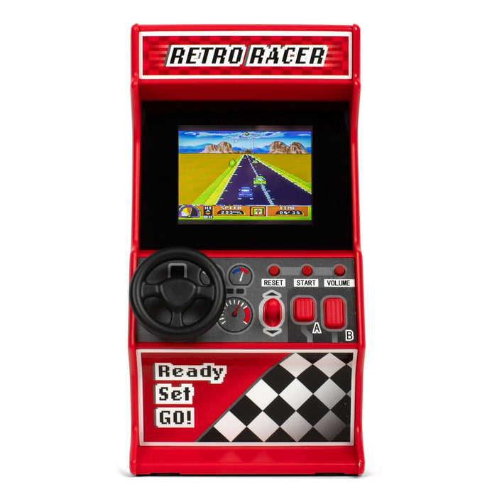 Mini Arcade Racing Game with 30 retro 8-bit racing games, featuring a mini steering wheel for a nostalgic arcade experience.