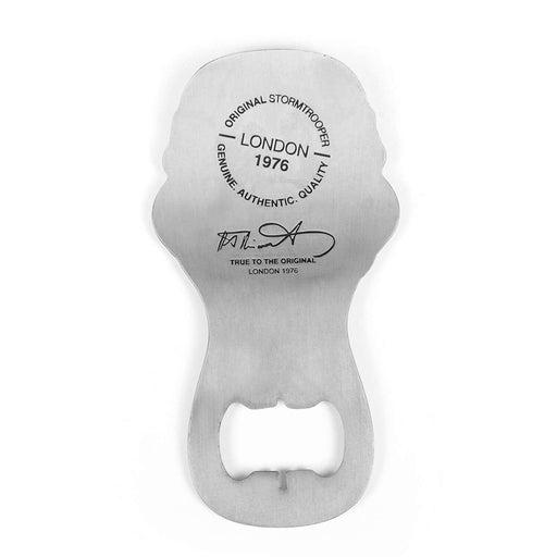 Original Stormtrooper Bottle Opener with authentic design markings from London 1976, featuring the creator's signature.